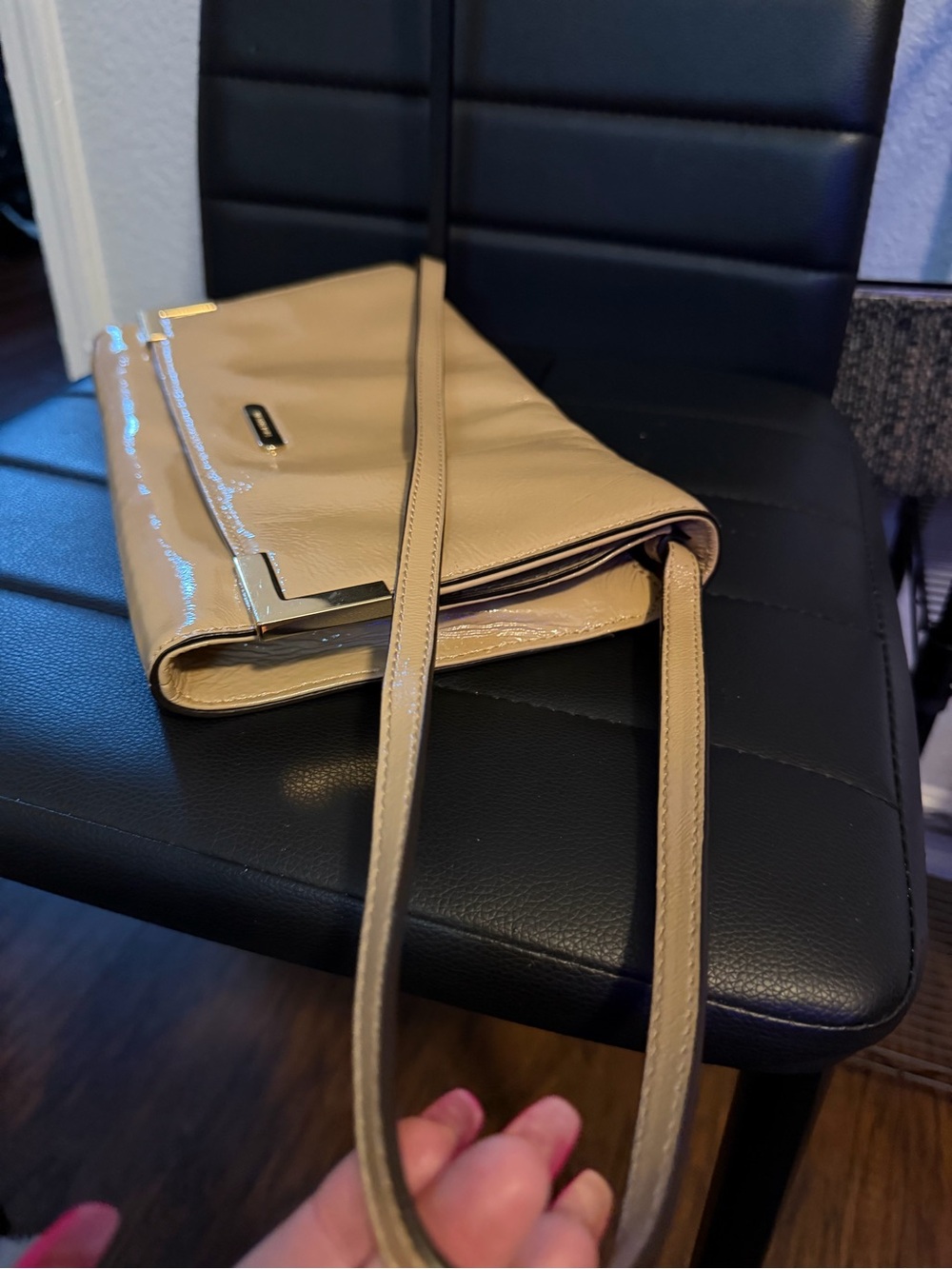 Michael Kors Tan Patent Leather Clutch with Removable Shoulder Strap - Picture 5 of 12